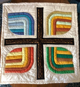 Colgante de pared acolchado vintage años 70 hecho en casa 37" x 38" ¡GUAU! - Imagen 1 de 13