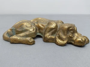 Vintage Brass Sleeping Lazy Hound Coon Dog 6" Paperweight Figurine - Picture 1 of 11