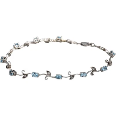 14k White Gold Diamond and Aquamarine Floral Link Bracelet 1.56CT - Image 1 of 4