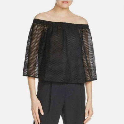 Maje Lor Over The Shoulder Black Sheer Lace Top, Size 2 | Medium - Image 1 of 4