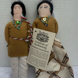 Vintage MCM Fred Harvey Indianer Handarbeit Navajo Stoffpuppe Paar 8,5 groß - Bild 1 von 5