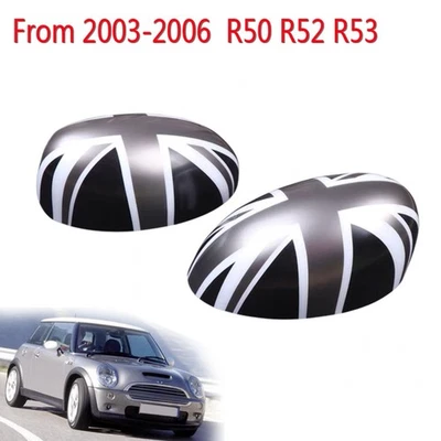 黑色 Union Jack 侧镜保护套 适用于迷你 Cooper R50 R52 R53 2002 - 2006 — 第 1/4 张图片