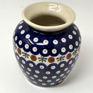 Boleslawiec Polish Pottery Keramik Vase Kobaltblau Gepunktet Handgefertigt - Bild 1 von 7