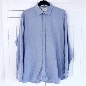 Ted Baker Formal Shirt Size 16.5” Men’s Houndstooth Paisley Blue White Vgc - Picture 1 of 12