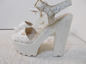 Guess Womens White Platform Sandals Shoes 6.5 M Gold G's VGC - Picture 1 of 8