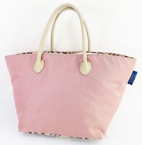 Authentic BURBERRY Pink Nylon and Nova Check Tote Hand Bag Purse #48693B