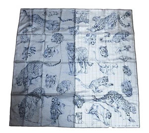 Hermes Scarf Dans l'atelier de Robert Dallet 90 cm silk marine blue jaguar tiger - Picture 1 of 10