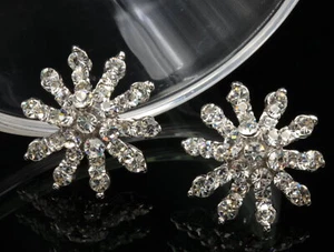 Sparkly Austrian white Crystal Rhinestone firework stud earrings wedding T14 - Picture 1 of 6