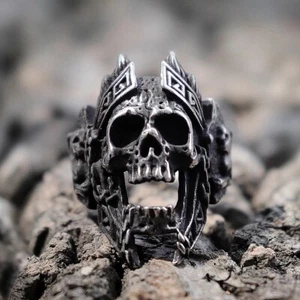 BAGUE ACIER INOXYDABLE CRÂNE DIEU DE LA GUERRE ARÈS BIKER PUNK GOTHIQUE - Imagen 1 de 5