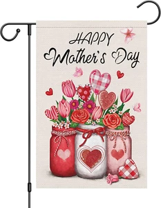 Happy Mother'S Day Garden Flag 12X18 Double Sided for Mom, Burlap Small Vertical - Picture 1 of 6