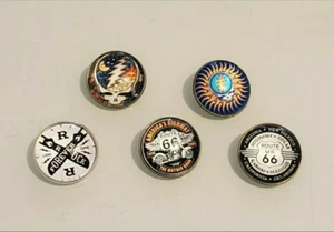 Rock and Roll Music 5 Piece Pin Set Clear Resin Dome and Copper Pin Set - Picture 1 of 4