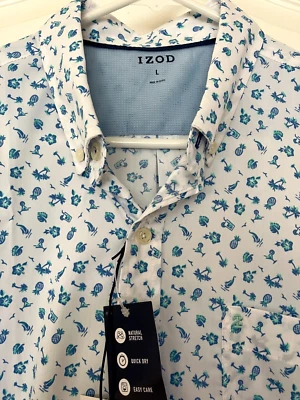 Izod Golf Polo Shirt Mens Size Large Party Tropical Drinks Print Classic Fit NWT - Image 1 of 4