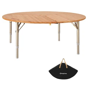 KINGCAMP Bambus Klapptisch Rund Camping Falt Tisch Alu Holz Höhen Verstellbar XL - Bild 1 von 7