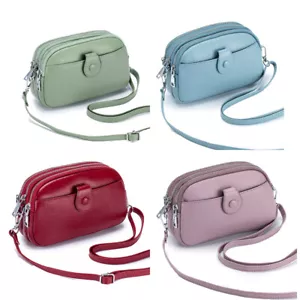 Women's Genuine Leather Crossbody Bag Large Capacity Zip Wallet Adjustable Bag - Picture 1 of 29