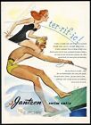 1945 Jantzen women's men's swimsuit waterpsorts couple color art vtg print ad