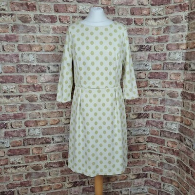 Boden Dress Gold Polka Dot Metallic 14L Tall 3/4 Sleeve Jersey Knee Length - Image 1 of 4