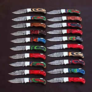 SET OF 20PCS OF CUSTOM POCKET KNIVES, COLORED WOOD HANDLE WITH LEATHER SHEATH - Picture 1 of 4