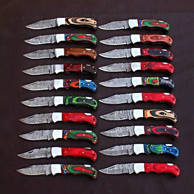 SET OF 40PCS HANDMADE DAMASCUS STEEL HUNTING FOLDING & POCKET KNIVES W/SHEATH - Image 1 of 4