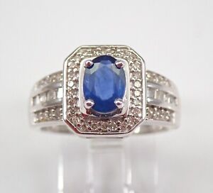 White Gold Sapphire and Diamond Halo Engagement Ring Size 6 September Gemstone
