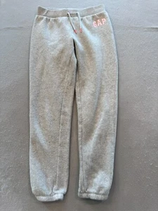 Gap Kids Sweatpants Girl's Large 10 Athletic Gray Pink Logo Fleece Casual Jogger - Picture 1 of 4