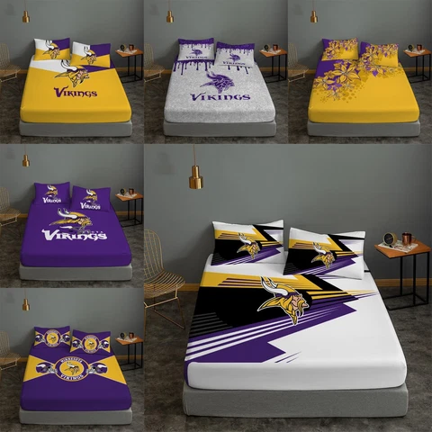 Minnesota Vikings Fitted Sheet Lightweight Bed Sheet Pillowcase Set Bedroom Gift Cover