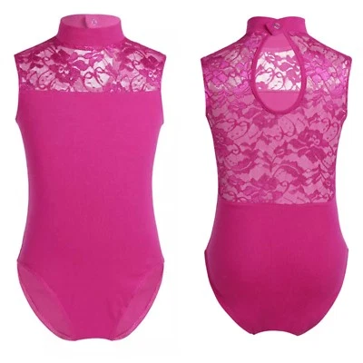 Pink Leotard.7-16 Years Gymnastic Dancewear UK Lace Turtle Neck Ballet Dance   - Image 1 of 4