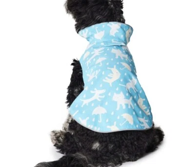 Hotel Doggy Cats & Dogs Color Change Raincoat wind resistant in blue size S NEW - Image 1 of 4