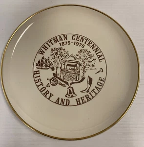 Vintage Whitman MA Centennial 9 Zoll dekorative Platte Goldrand 1875-1975 - Bild 1 von 4