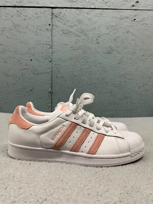 Adidas Superstar Women’s Size 9.5 White Pink Suede Stripes Leather Sneakers - Image 1 of 4