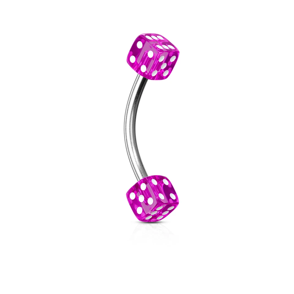 Acrylic Dices Surgical Steel Curve Bar Eyebrow Ring Lip Rook Snug Piercing 16g - Image 1 of 1
