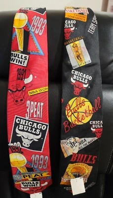 2 Corbatas de Colección Años 90 Chicago Bulls Cuello Michael Jordan 3 Campeones de Turba 1991-93 Foto 1 de 4