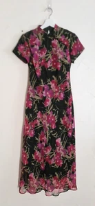 CDC Petites Asian Style Long Dress Floral with Polk a Dot Lining Size 6 - Picture 1 of 11
