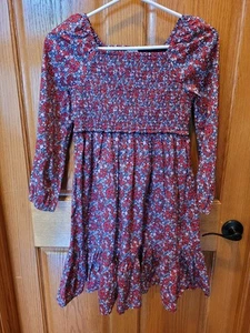 NEW J. Crew Crewcuts Girl's 10 Red Blue Floral Long-Sleeve Smoxked Sun Dress - Picture 1 of 6