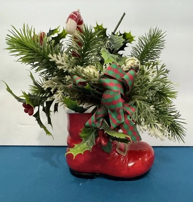 Vintage Lefton Santa’s Red Boot Christmas Plastic Holly Ceramic Japan - Image 1 of 4