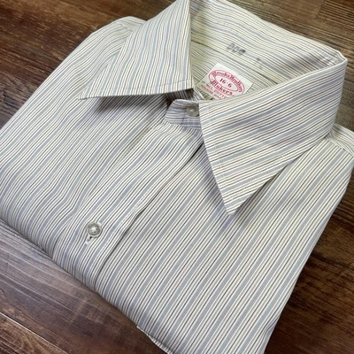 Camisa de vestir vintage Brooks Brothers Makers para hombre 16-6 azul marrón a rayas 6 Btn EE. UU. Foto 1 de 4