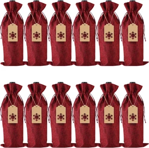 Sacchetti Regalo in Iuta Con Coulisse per Bottiglie Di Vino, 12 Pezzi, per Natal - Foto 1 di 12