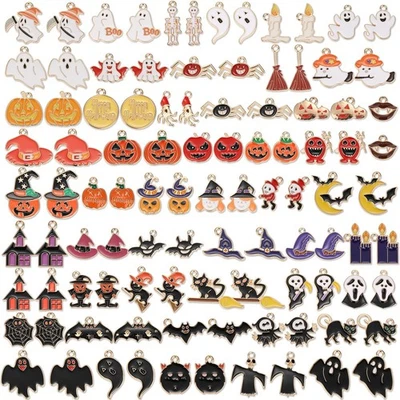 100 piezas 50 pares de dijes de Halloween para hacer joyas y pulseras esmalte dorado... Foto 1 de 4