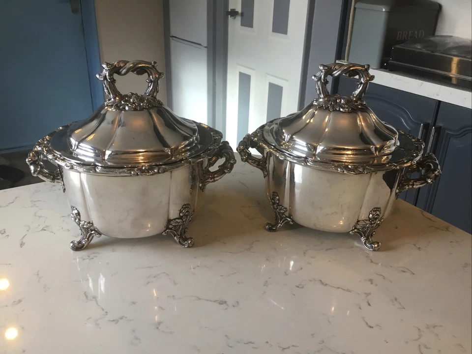 ПРЕКРАСНАЯ ПАРА ГРУЗИНСКИХ СТАРЫХ ШЕФФИЛДСКИХ ТАРЕЛОК ДЛЯ ЗАКУСОК ИЛИ ЖАРКИ, T&J.CRESWICK. - Изображение 1 из 4