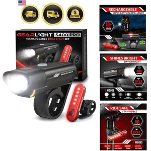 Juego de luces LED de seguridad impermeables delanteras y traseras recargables para bicicleta - Imagen 1 de 11
