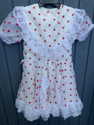 Vestido de fiesta vintage de los años 60 juvenil con volantes de encaje círculo completo raro lunares  Foto 1 de 4