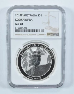 2014 P Australia 1 Dollar Silver Kookaburra MS70 NGC Brown Label *9074 - Picture 1 of 5