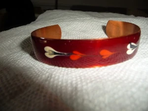 BRAZALETE ESMALTE ROJO SOBRE COBRE DISEÑADO 1/2"" CON #12/9 - Imagen 1 de 6