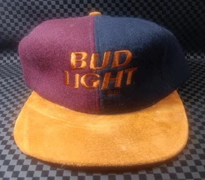 Vintage Bud Light Hat Cap RARE Suede Brim Wool Hat w/ Leather Strap & Clasp Back - Image 1 of 2