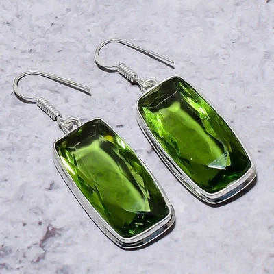 Peridot Gemstone Handmade 925 Sterling Silver Jewelry Earring 2.01" T256 - Image 1 of 2