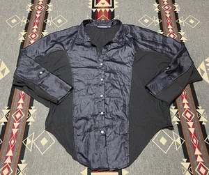 Vivienne Tam Shirt M Blue Sheer Panel Button Up Mixed Fabric Womens T29 - Picture 1 of 7