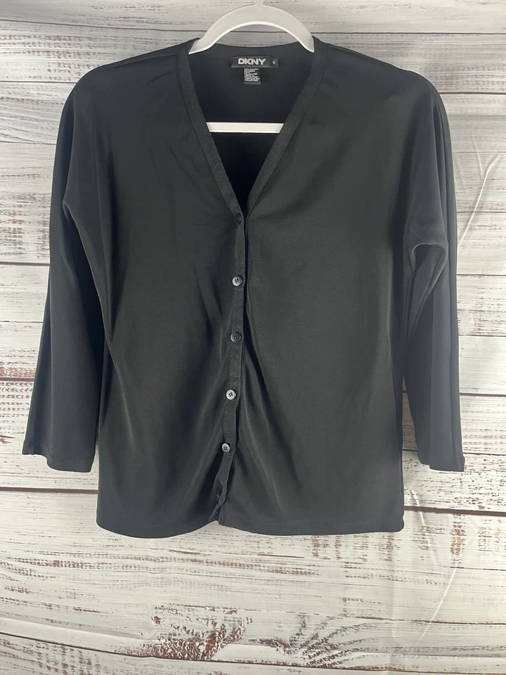 Cárdigan DKNY con botones para mujer pequeño negro mangas 3/4 Foto 1 de 4