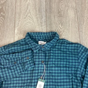 Alpine Design Long Sleeve Button Up Shirt Midweight Flannel Green Navy Lake Plai - Picture 1 of 6