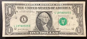 1978 May 5 : L 19780505 E BIRTHDAY Note $1 One Dollar Bill - Picture 1 of 2
