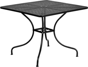 35.5'' Square Indoor-Outdoor Restaurant Patio Table in Black Steel Metal - Picture 1 of 3