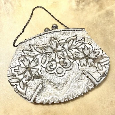 Vintage White Beaded Purse by Anne Marty - Paris Evening Gala Clutch Bag - Image 1 of 4